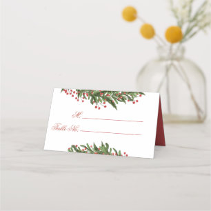 Christmas Holly Wreath Winter Rehearsal Dinner Place Card