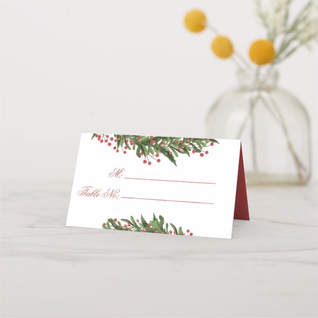 Christmas Holly Wreath Winter Rehearsal Dinner Place Card (Front)