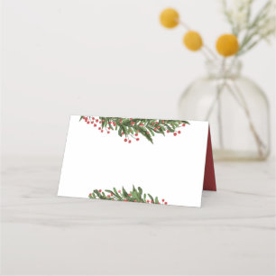 Christmas Holly Wreath Winter Rehearsal Dinner Place Card