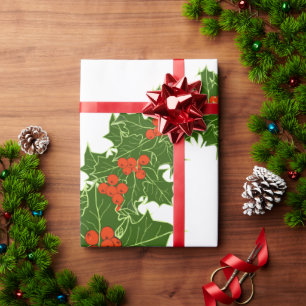 Christmas Holly Wreath Wrapping Paper