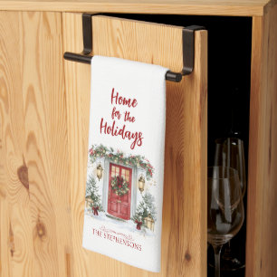 Christmas Home for the Holidays Personalised Tea Towel