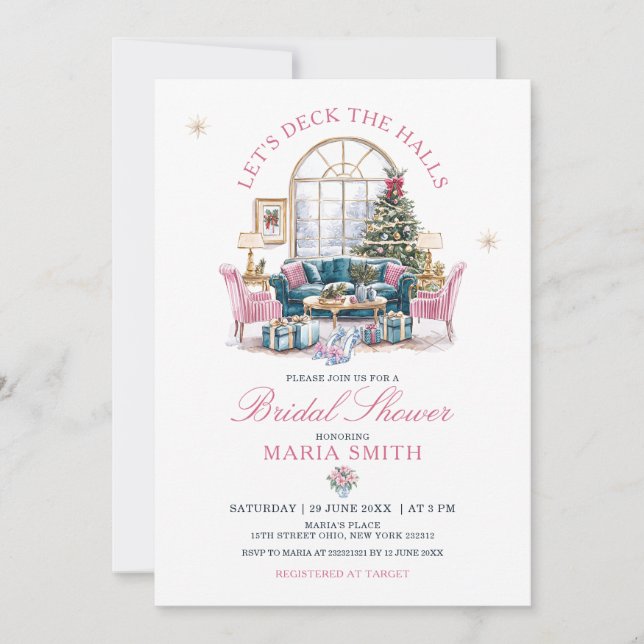 Christmas Home Let’s Deck the Halls Bridal Shower Invitation (Front)
