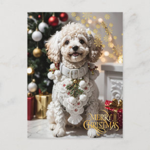 Christmas. Home Pet. Cute puppy.  Postcard
