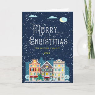 Christmas home snow night holiday photo folded card