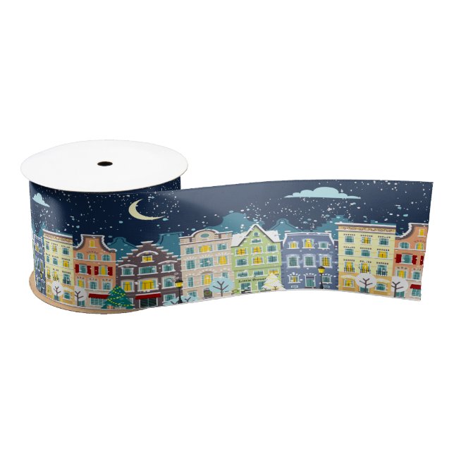 Christmas home snow night holiday satin ribbon (Spool)