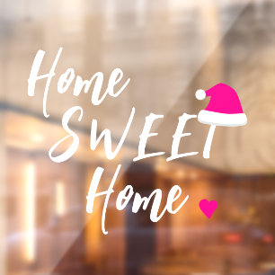 Christmas home sweet home pink Santa hat Window Cling