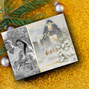 Christmas home winter monochrome photo foil holiday postcard