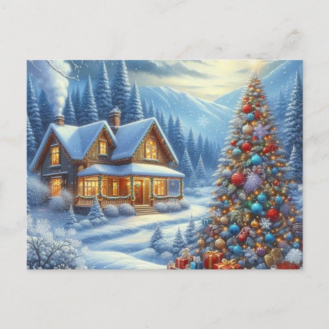 Christmas Home with Christmas Tree 9 Postcard (Front)
