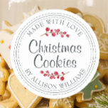 Christmas Homemade Cookies Jar Label<br><div class="desc">Rustic and modern homemade Christmas cookies jar sticker with the text made with love, homemade Christmas cookies and your name in modern script on a white background with a stylish touch of cranberries. Simply add your name and the product name to the label. Exclusively designed for you by Happy Dolphin...</div>