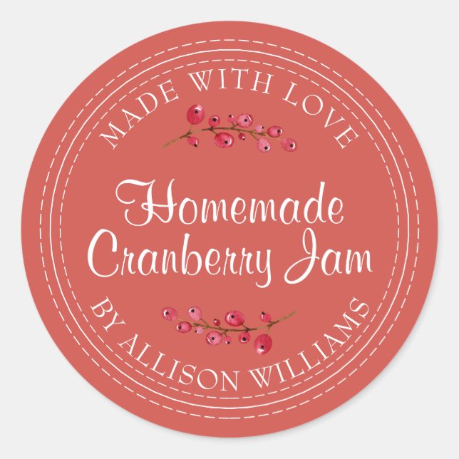 Christmas Homemade Cranberry Jam Can Autumn Red Classic Round Sticker (Front)