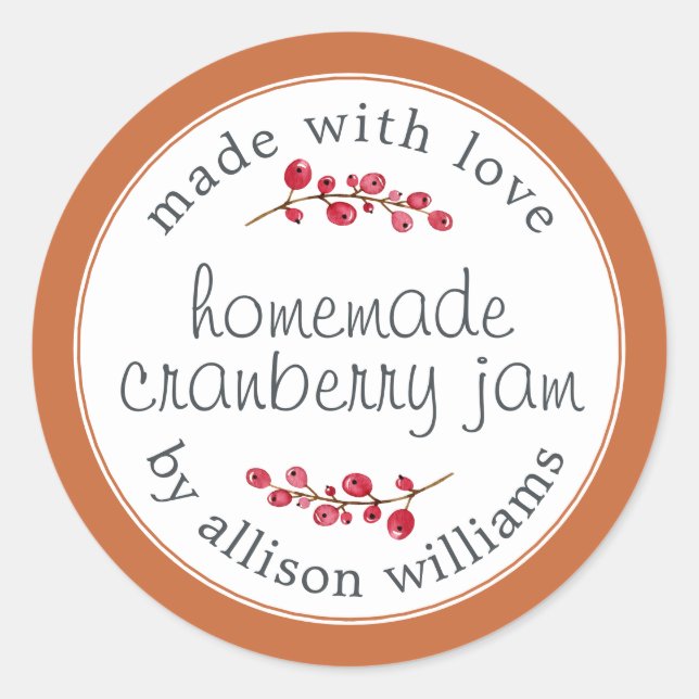 Christmas Homemade Cranberry Jam Can Burnt Orange Classic Round Sticker (Front)