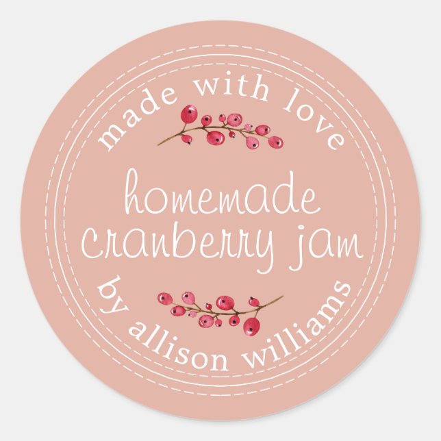 Christmas Homemade Cranberry Jam Can Dusty Pink Classic Round Sticker (Front)