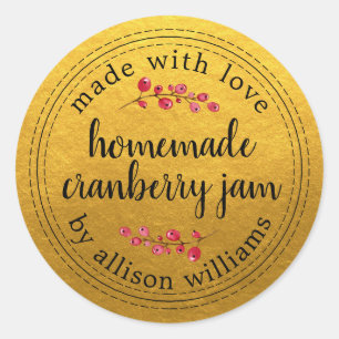 Christmas Homemade Cranberry Jam Can Gold Classic Round Sticker
