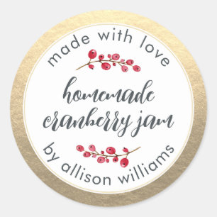 Christmas Homemade Cranberry Jam Can Gold  Classic Round Sticker
