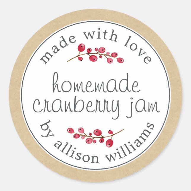 Christmas Homemade Cranberry Jam Can Kraft Paper Classic Round Sticker (Front)