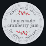 Christmas Homemade Cranberry Jam Can Pastel Blue Classic Round Sticker<br><div class="desc">Rustic and modern homemade Christmas jam canning cranberry jam jar sticker with the text made with love, homemade cranberry jam and your name in modern script on a pastel blue background with a stylish touch of cranberries. Simply add your name and the product name to the label. Exclusively designed for...</div>