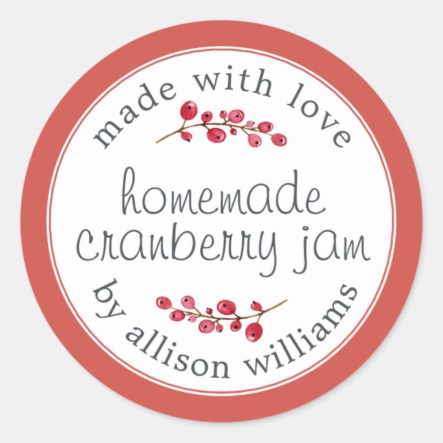 Christmas Homemade Cranberry Jam Can Red Classic Round Sticker (Front)