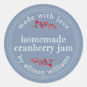 Christmas Homemade Cranberry Jam Can Vintage Blue Classic Round Sticker