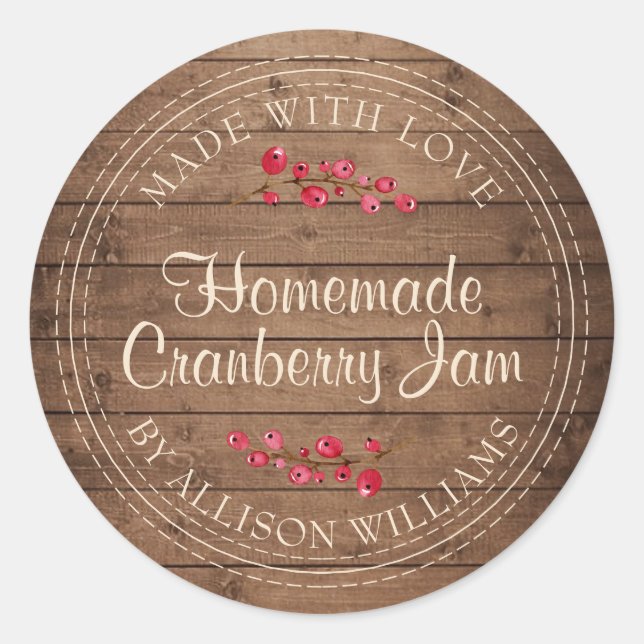 Christmas Homemade Cranberry Jam Canning Barn Wood Classic Round Sticker (Front)