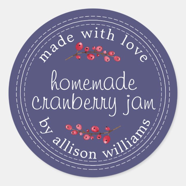 Christmas Homemade Cranberry Jam Canning Blue Classic Round Sticker (Front)