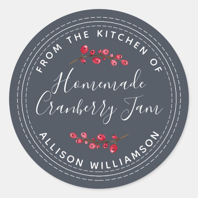 Christmas Homemade Cranberry Jam Canning Dark Blue Classic Round Sticker (Front)