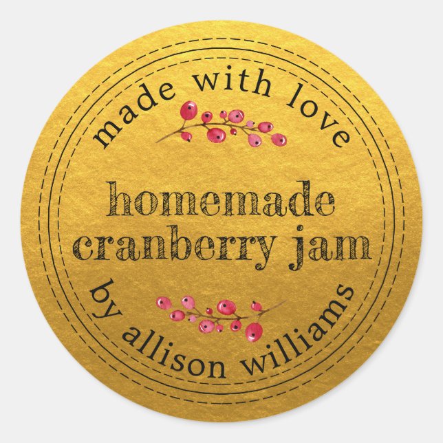 Christmas Homemade Cranberry Jam Canning Gold Classic Round Sticker (Front)