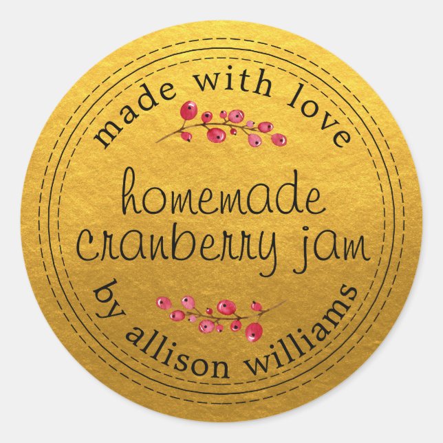 Christmas Homemade Cranberry Jam Canning Gold Classic Round Sticker (Front)
