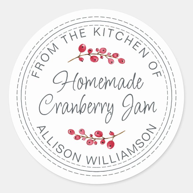 Christmas Homemade Cranberry Jam  Classic Round Sticker (Front)