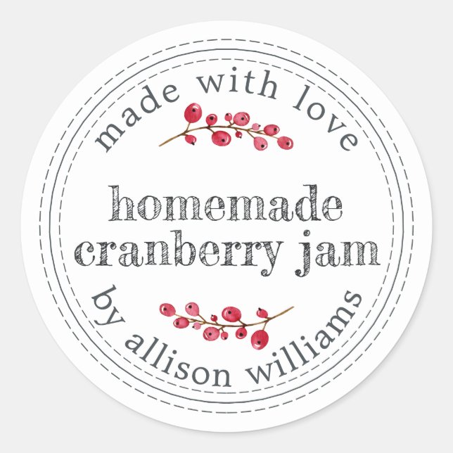Christmas Homemade Cranberry Jam Classic Round Sticker (Front)