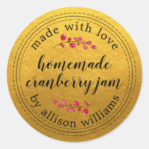 Christmas Homemade Cranberry Jam Gold Classic Round Sticker