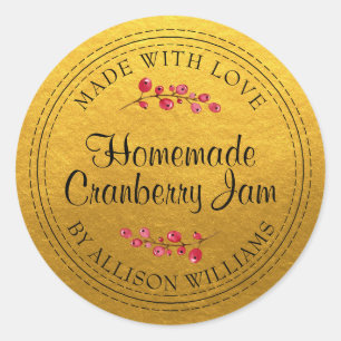 Christmas Homemade Cranberry Jam Gold Classic Round Sticker