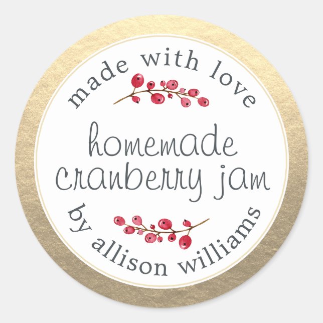 Christmas Homemade Cranberry Jam Gold Classic Round Sticker (Front)