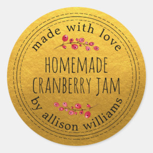 Christmas Homemade Cranberry Jam Gold Classic Round Sticker