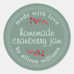 Christmas Homemade Cranberry Jam Green Classic Round Sticker