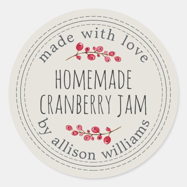 Christmas Homemade Cranberry Jam Light Grey Classic Round Sticker (Front)