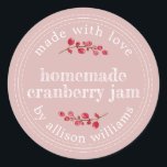 Christmas Homemade Cranberry Jam Pink Classic Round Sticker<br><div class="desc">Rustic and modern homemade Christmas jam canning cranberry jam jar sticker with the text made with love, homemade cranberry jam and your name in modern script on a chalkboard background. Simply add your name and the product name to the label. Exclusively designed for you by Happy Dolphin Studio. If you...</div>