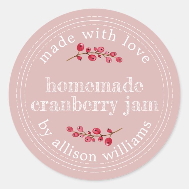 Christmas Homemade Cranberry Jam Pink Classic Round Sticker (Front)