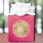 Christmas Homemade Holiday Baking  Classic Round Sticker<br><div class="desc">Merry Christmas in chic white lettering on a splash of faux gold foil, these round stickers are personalised with Sweet Holiday Wishes and your family name in chic lettering on a pattern of gold squiggles over pink to cranberry red brush strokes. MATCHING paper plates, napkins and MORE designs in our...</div>