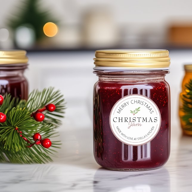 Christmas Homemade Jam Greenery Classic Round Sticker (Christmas Homemade Jam Greenery Classic Round Sticker)