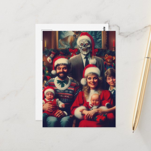 Christmas Horror Family Portrait Postcard (Front/Back In Situ)