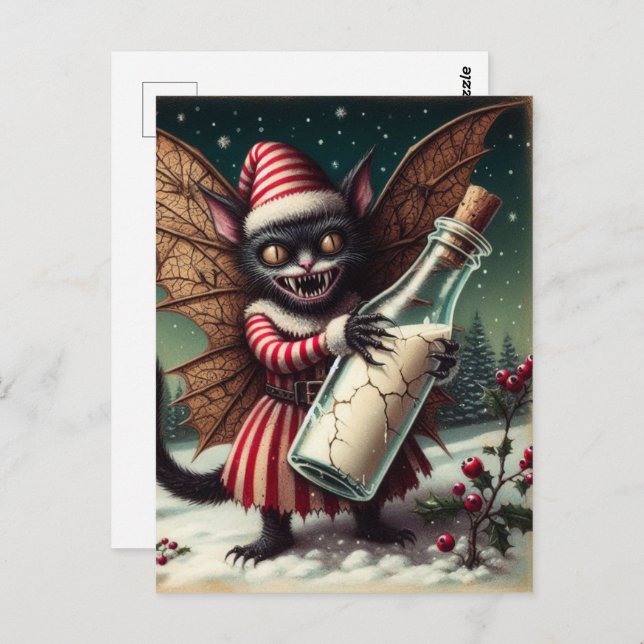 Christmas Horror Kitty Fairy With Milk Postcard (Front/Back)