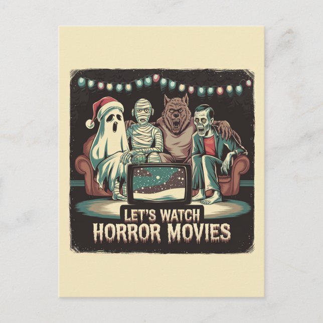 Christmas Horror Movies Santa Ghost Mummy Werewolf Postcard (Front)