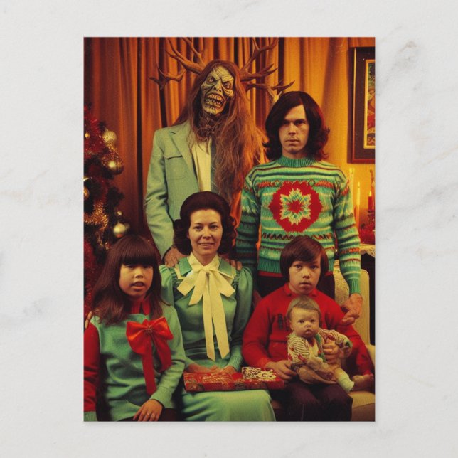 Christmas Horror Retro 1970 era Family Portrait Postcard (Front)
