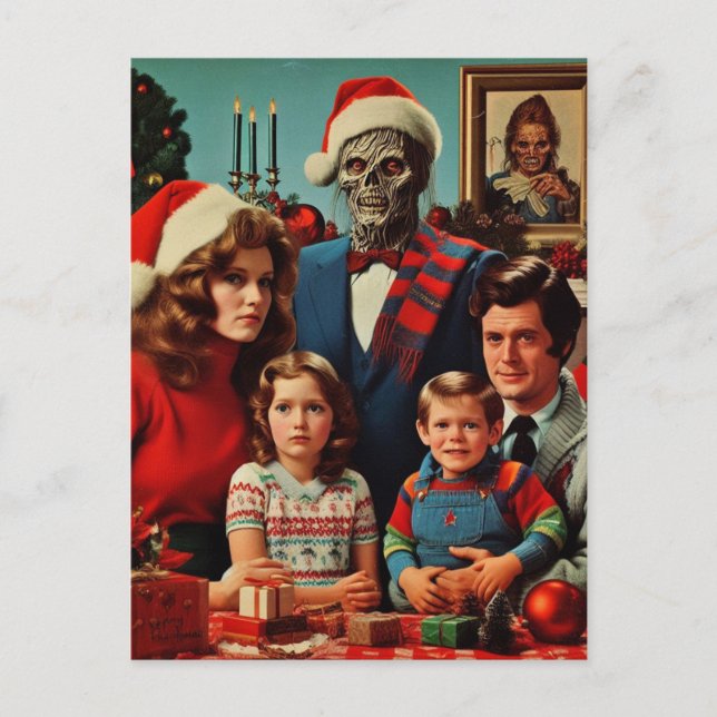 Christmas Horror Retro Family Portrait Postcard (Front)