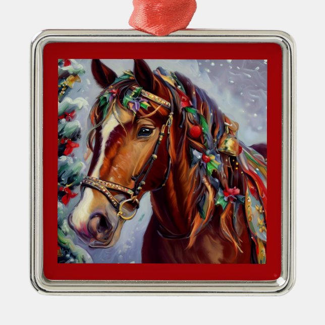 Christmas Horse 2 Metal Tree Decoration (Front)