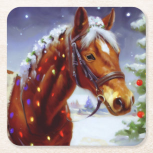 Christmas Horse 3 Square Paper Coaster