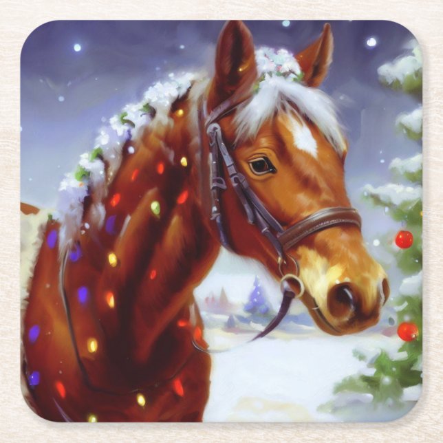 Christmas Horse 3 Square Paper Coaster (Front)