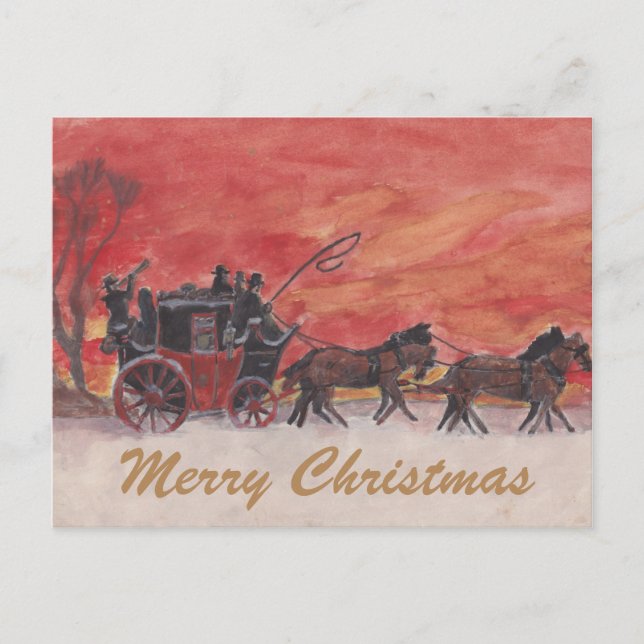 Christmas Horse and Carriage in the Snow Holiday Postcard (Front)
