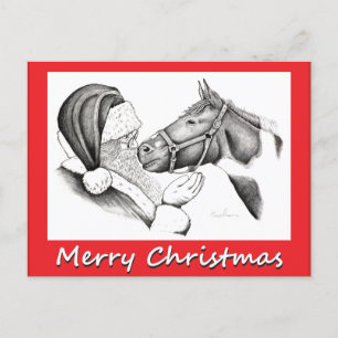 Christmas Horse and Saanta Claus Holiday Postcard