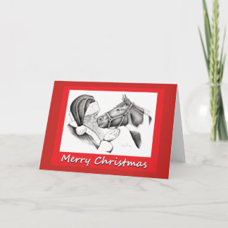 Christmas Horse and Santa Claus Card